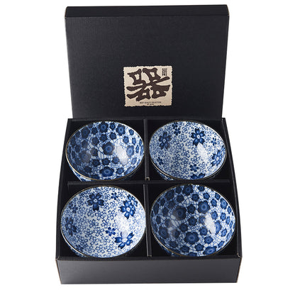 Bowl Set 4pcs Blue Plum Cherry Blossom Design