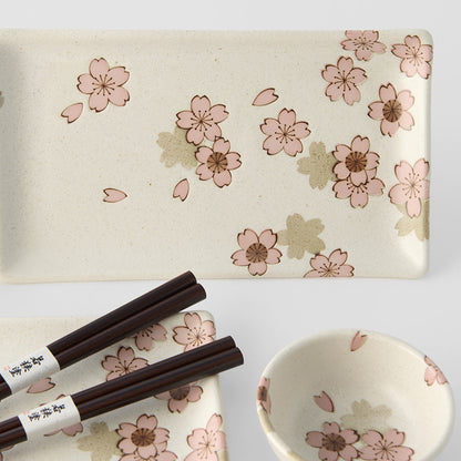 Sushi Set for Two with Chopsticks White With Pink Sakura Design