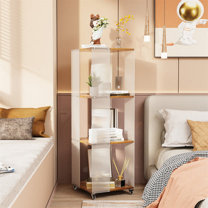 4-Tiered Floor Standing Storage Rack Acrylic Bookshelf with Crystal-like Casters