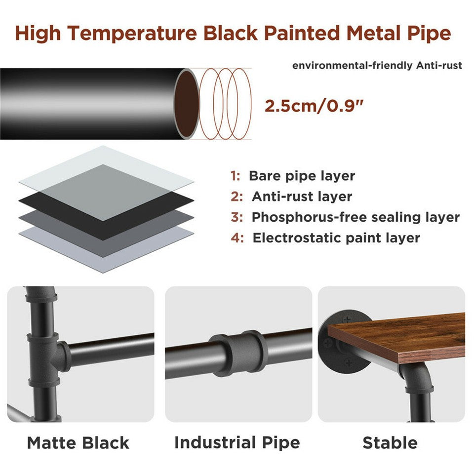 Upgraded Heavy Duty Pipe Clothes Rack Iron Garment Hanging Bar with Top Shelf