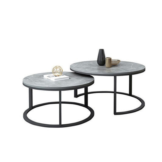 Set of 2 Grey Marble Round Nesting Tables