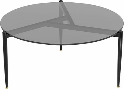 Modern Round Tempered Glass Coffee Table Sofa Side End Table Brown Tinted Metal Frame Living Room