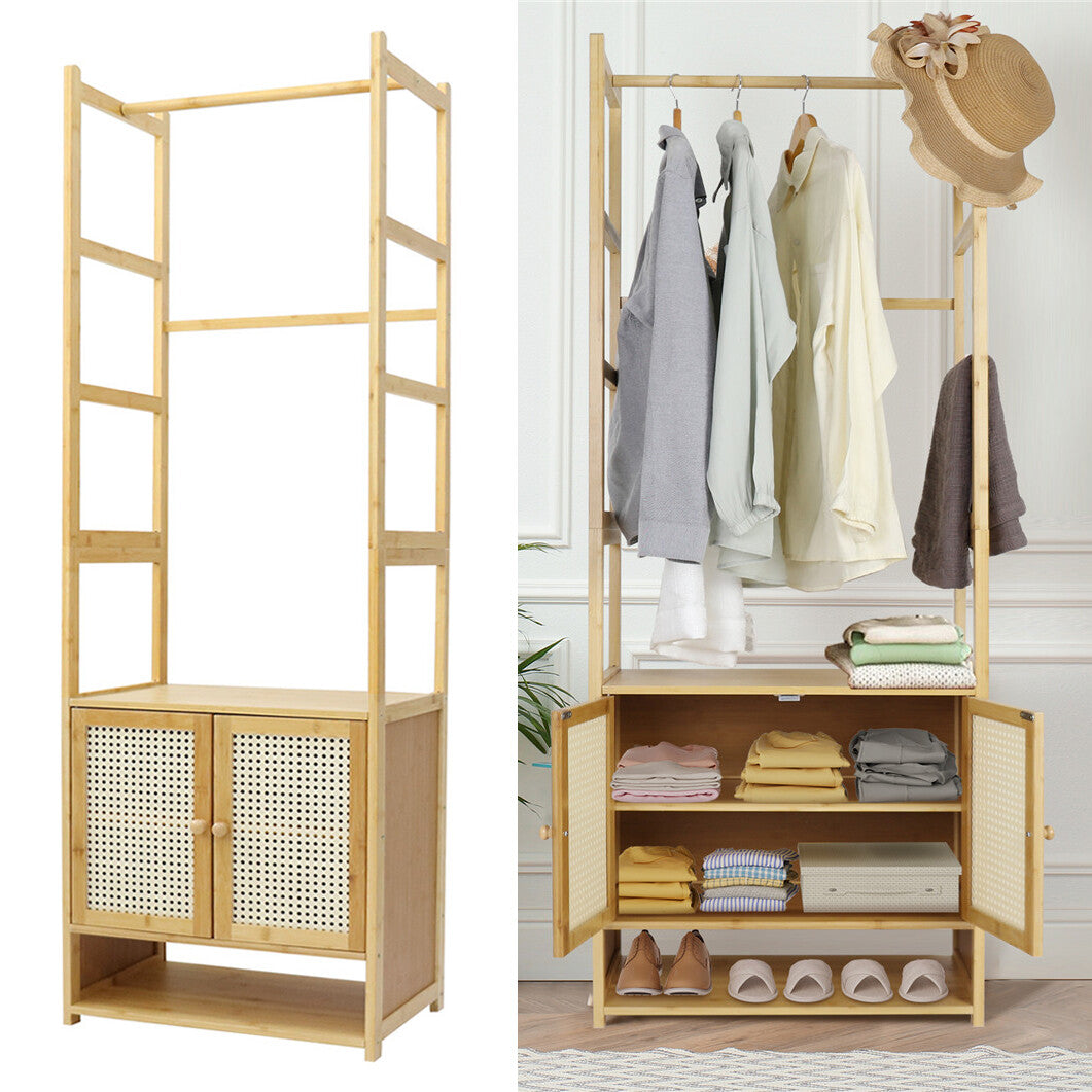High Strength Bamboo Clothing Rack Closet Organizer Storage Cabinet &Shoe Shelf
