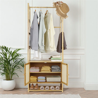 High Strength Bamboo Clothing Rack Closet Organizer Storage Cabinet &Shoe Shelf