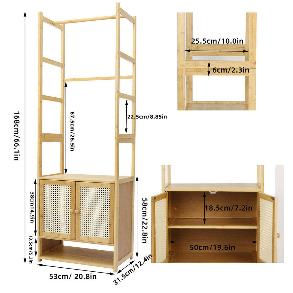 High Strength Bamboo Clothing Rack Closet Organizer Storage Cabinet &Shoe Shelf