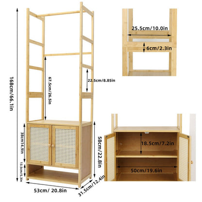 High Strength Bamboo Clothing Rack Closet Organizer Storage Cabinet &Shoe Shelf