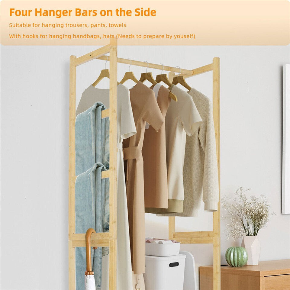 High Strength Bamboo Clothing Rack Closet Organizer Storage Cabinet &Shoe Shelf