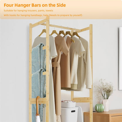High Strength Bamboo Clothing Rack Closet Organizer Storage Cabinet &Shoe Shelf