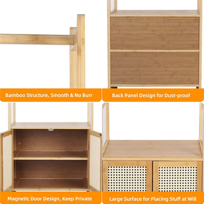 High Strength Bamboo Clothing Rack Closet Organizer Storage Cabinet &Shoe Shelf