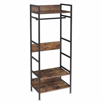 Rustic Wooden Clothes Garment Rail Open Hanging Display Shelf Shoe Rack Entryway