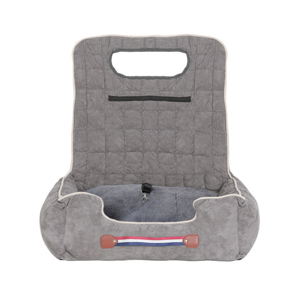 Large Cozy Dog Car Booster Double-Side Cushion Pet Travel Bed with Adjustable Strap