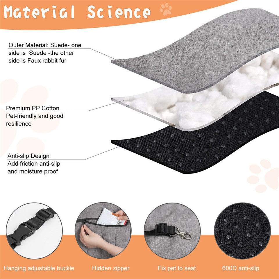 Large Cozy Dog Car Booster Double-Side Cushion Pet Travel Bed with Adjustable Strap