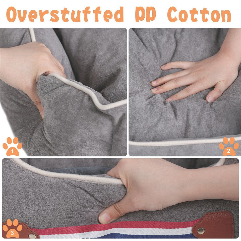 Large Cozy Dog Car Booster Double-Side Cushion Pet Travel Bed with Adjustable Strap