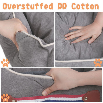 Large Cozy Dog Car Booster Double-Side Cushion Pet Travel Bed with Adjustable Strap