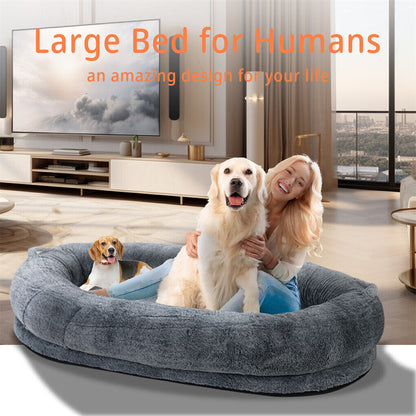 Xxl Human-Sized Dog Bed Washable Orthopedic Pet Bed Bean Bag With Soft Blanket