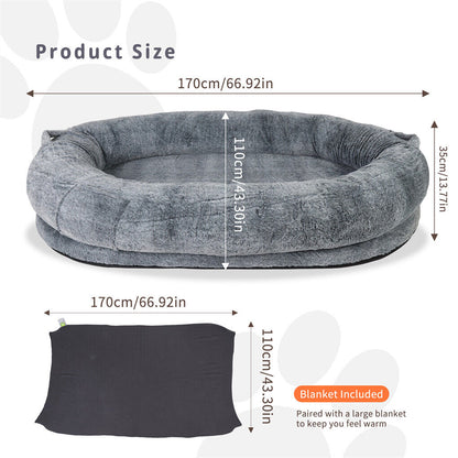 Xxl Human-Sized Dog Bed Washable Orthopedic Pet Bed Bean Bag With Soft Blanket