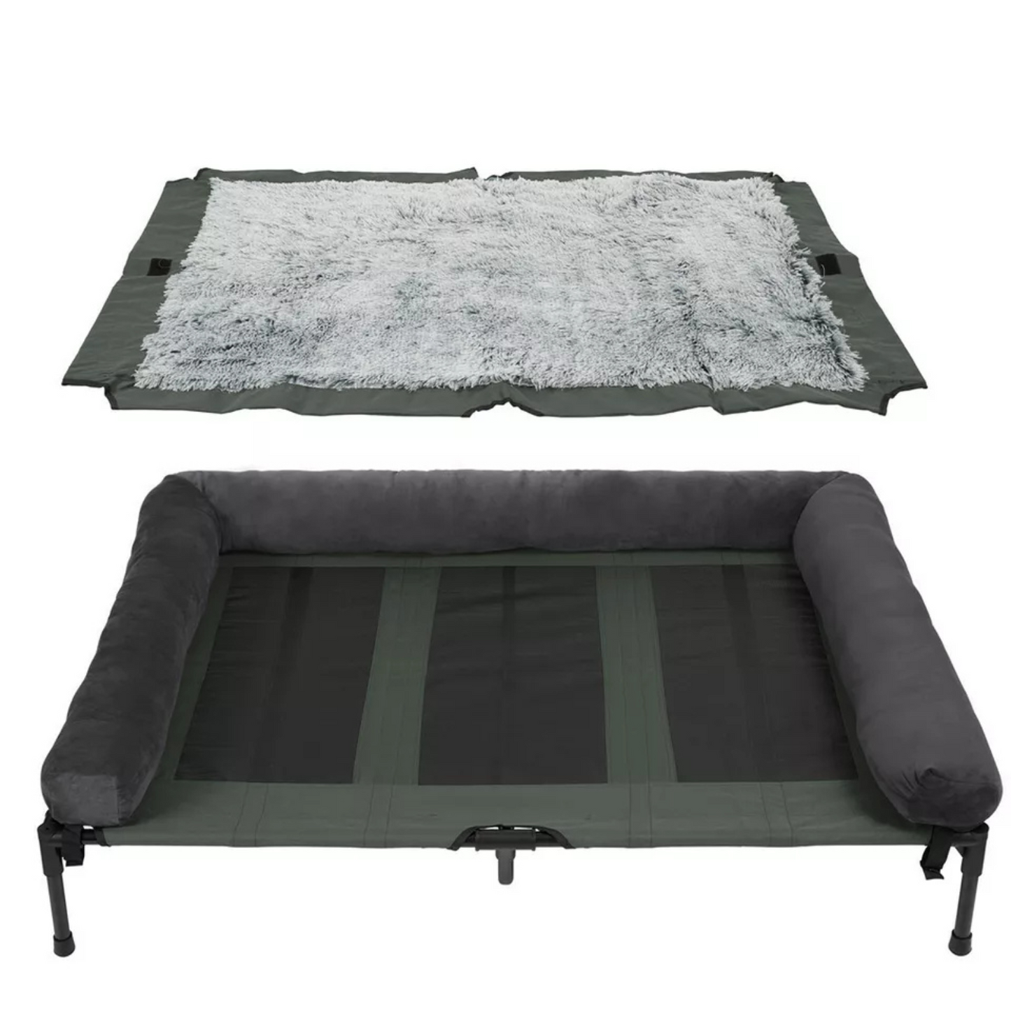 P&P Pet Cot with Bolster Support and Breathable Mesh Design for Dogs to Lounge