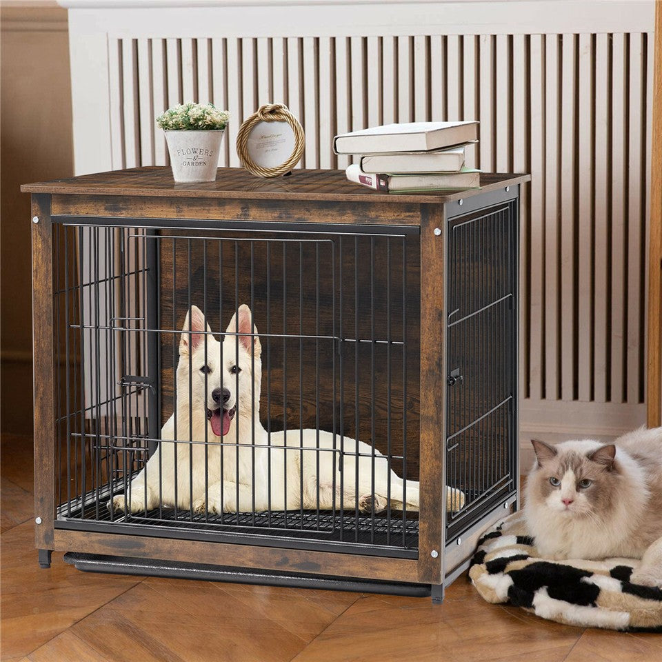Wooden Pet Crate & Dog Cage End Table