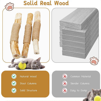 Solid Wood Cat Tree with 3 Branches & Baskets