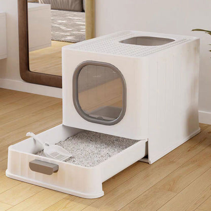 Big Top Entry Deep Tray Enclosed Kitty Cat Litter Box Easy To Clean Pull Handle