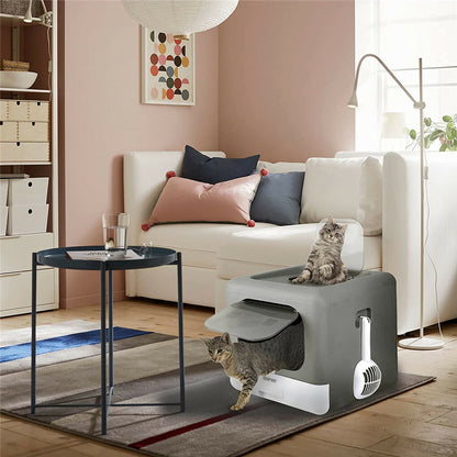 Foldable Fully Enclosed Hooded Cat Litter Box Self-Cleaning Kitty Toilet w Tray