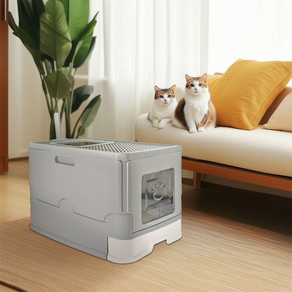 Large Enclosed Cat Litter Box Foldable Cat Kitten Toilet Box with Slide-Out Tray