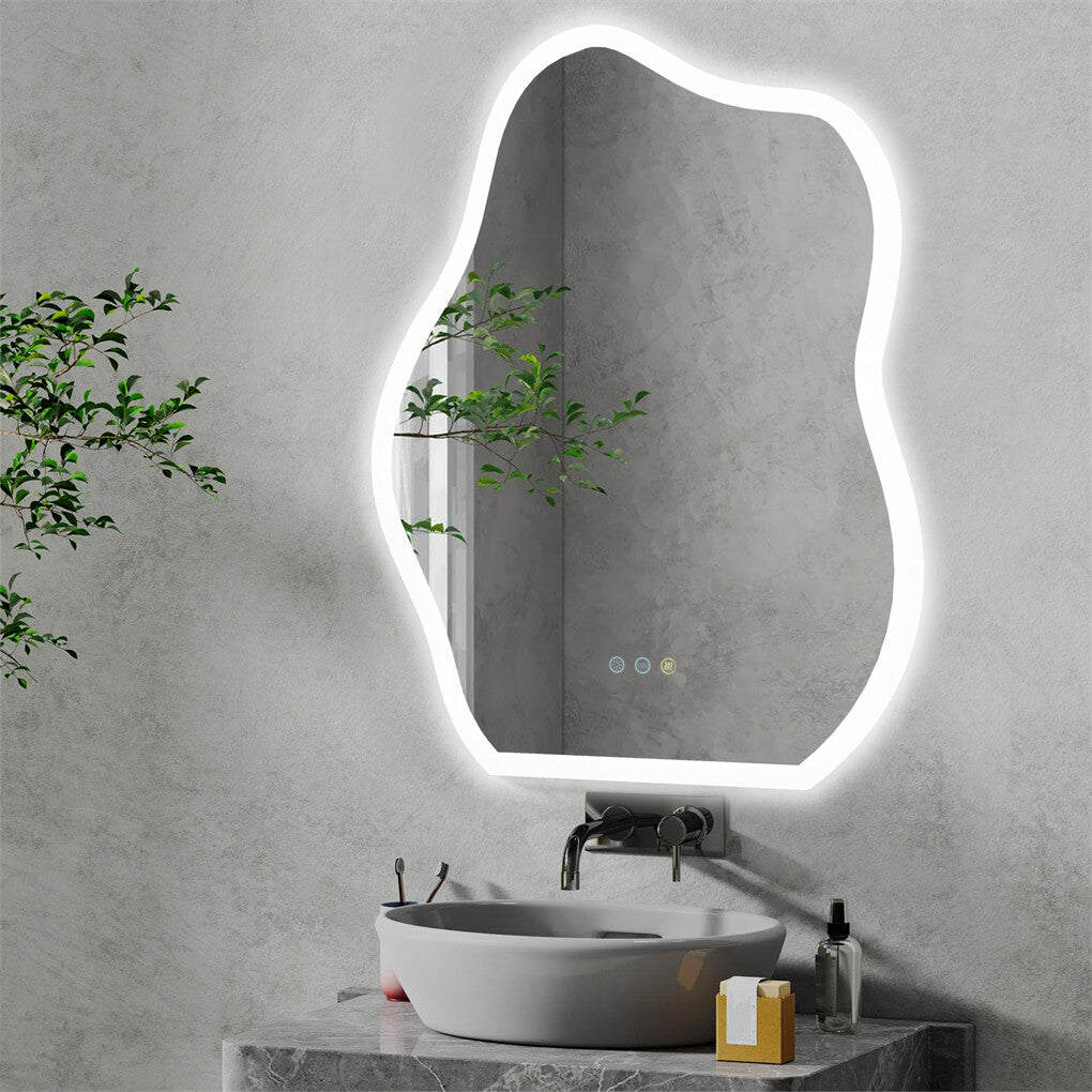 FIN Chic Cloud-shape LED Bathroom Mirror Adjustable 3 Color Vanity Mirror w Demister