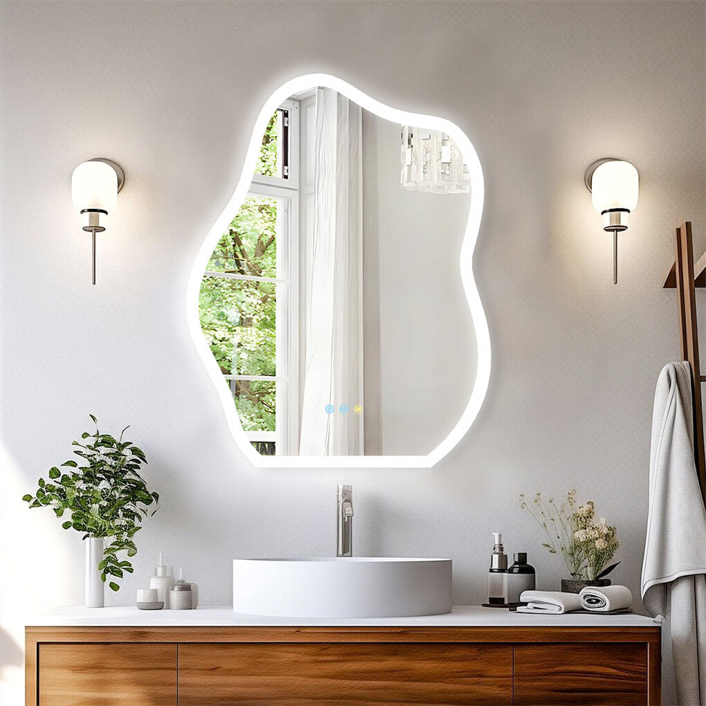 FIN Chic Cloud-shape LED Bathroom Mirror Adjustable 3 Color Vanity Mirror w Demister