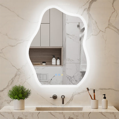 FIN Chic Cloud-shape LED Bathroom Mirror Adjustable 3 Color Vanity Mirror w Demister