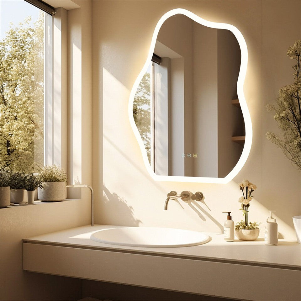 FIN Chic Cloud-shape LED Bathroom Mirror Adjustable 3 Color Vanity Mirror w Demister