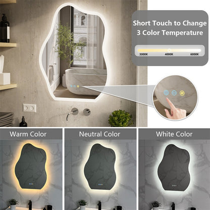 FIN Chic Cloud-shape LED Bathroom Mirror Adjustable 3 Color Vanity Mirror w Demister