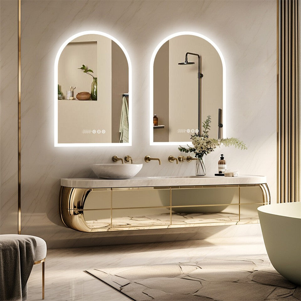 Arch Dimmable Led Bathroom Vanity Mirror w Antifog Temperature Date Time Display