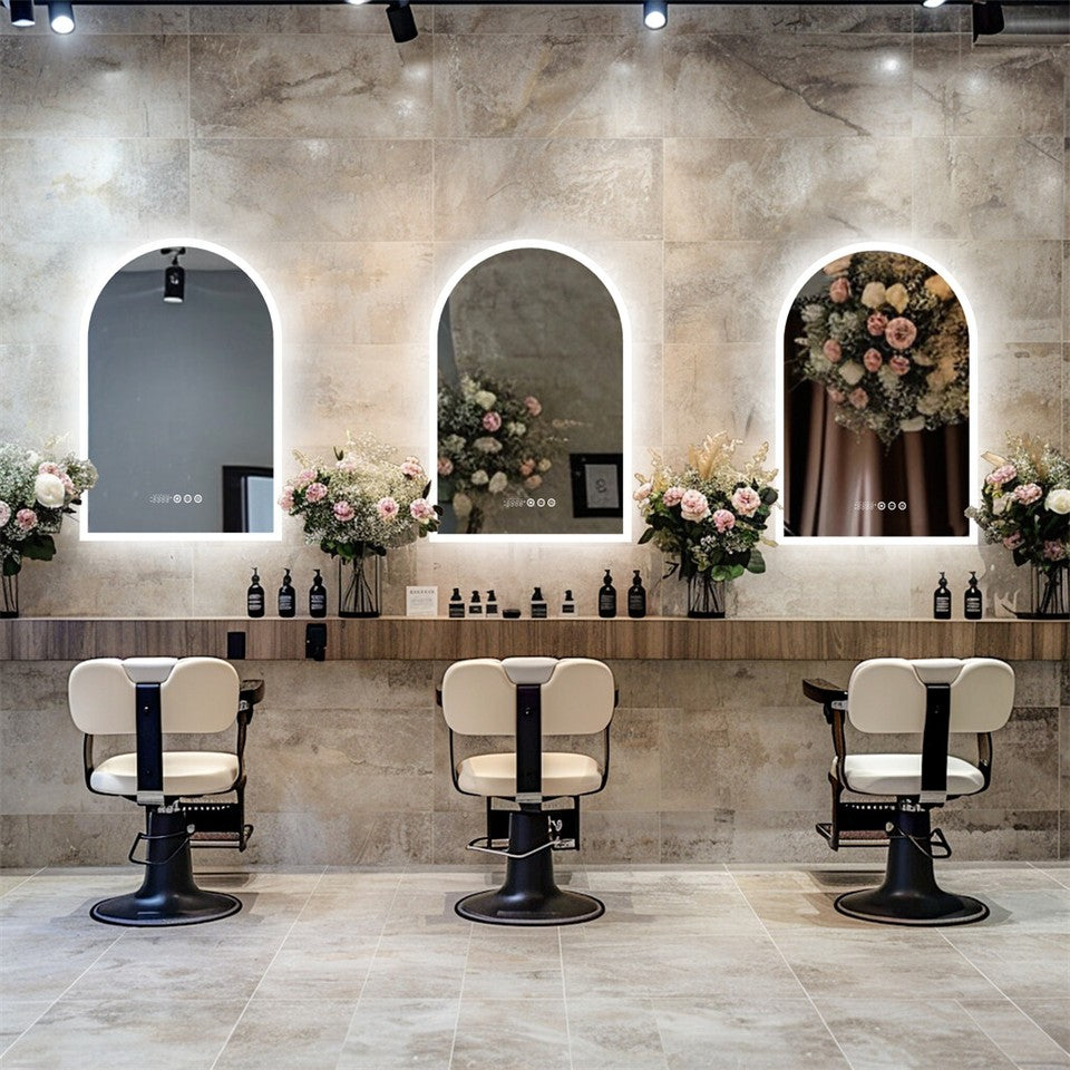 Arch Dimmable Led Bathroom Vanity Mirror w Antifog Temperature Date Time Display