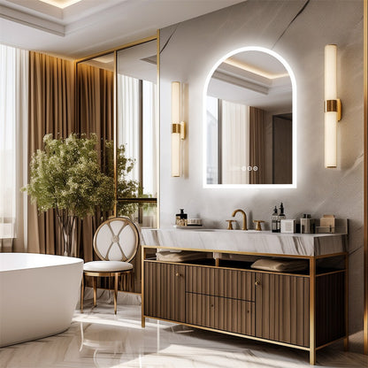 Arch Dimmable Led Bathroom Vanity Mirror w Antifog Temperature Date Time Display