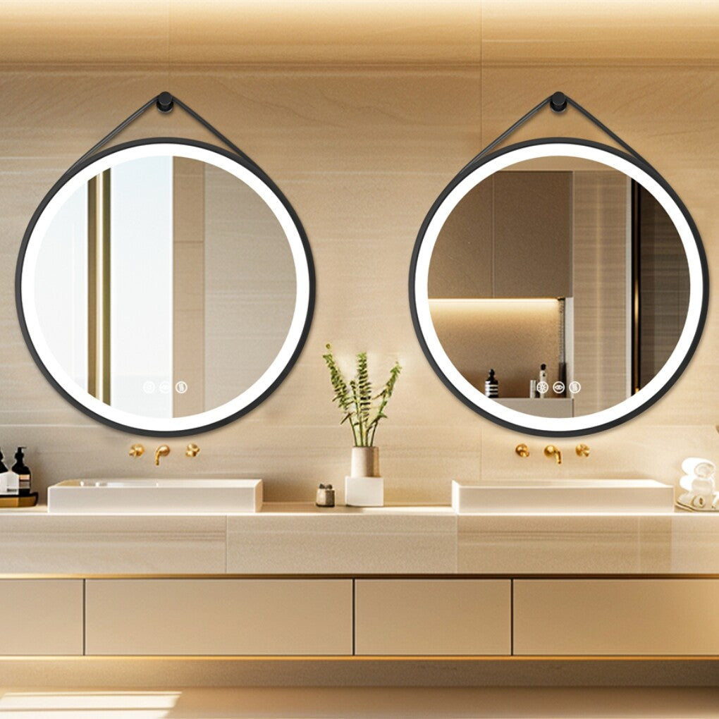 Round LED Bathroom Mirror with Anti-Fog & Black Frame