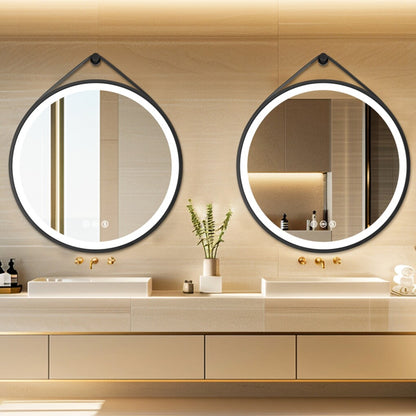 Round LED Bathroom Mirror with Anti-Fog & Black Frame