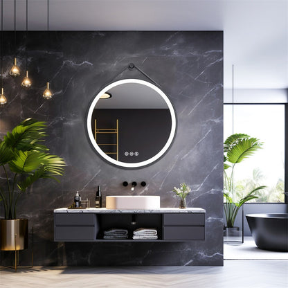 Round LED Bathroom Mirror with Anti-Fog & Black Frame