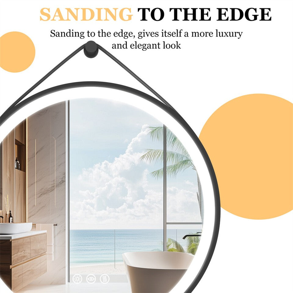 Round LED Bathroom Mirror with Anti-Fog & Black Frame
