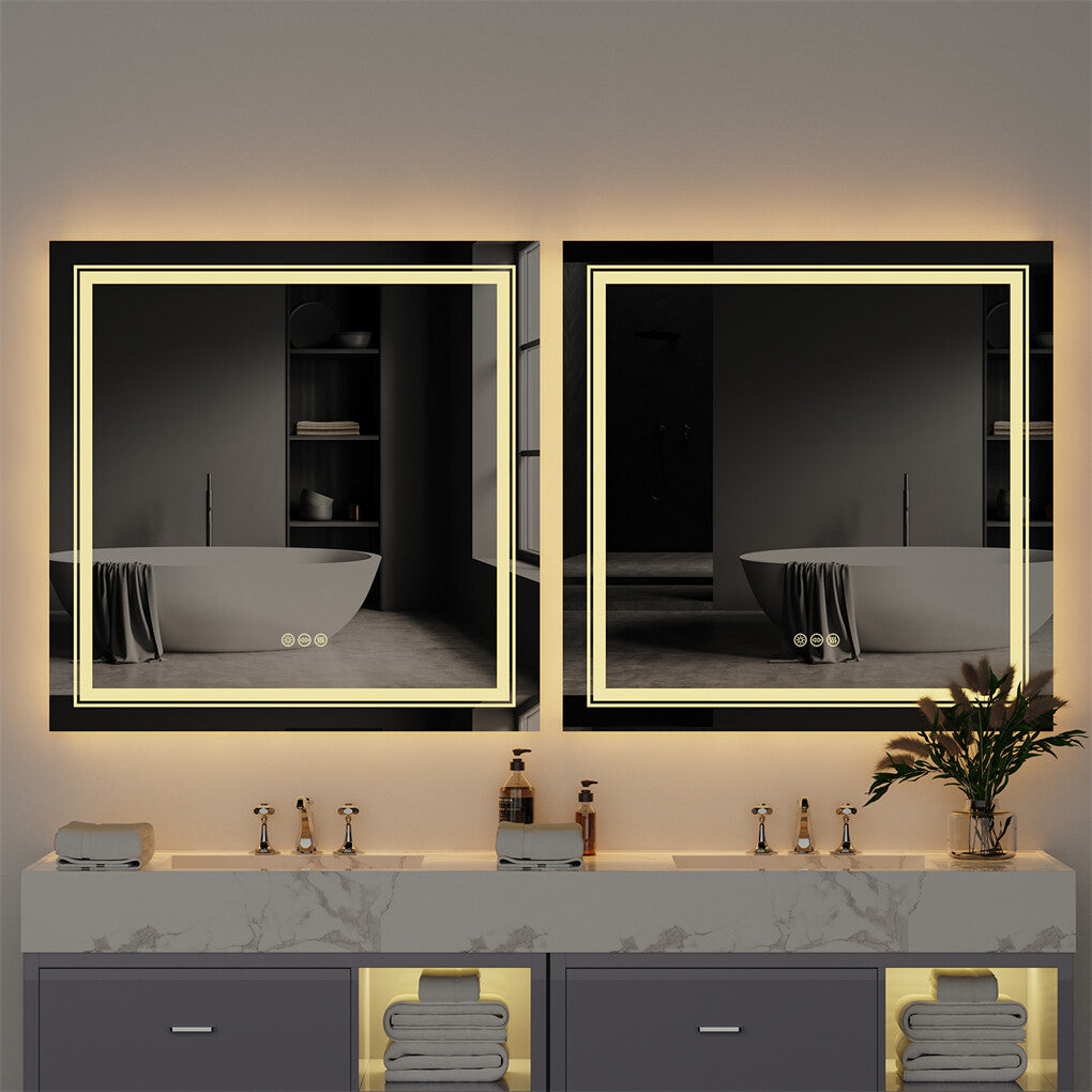 Fin Large Square Wall Mount Smart Led Bathroom Mirror Anti Fog Backlit Vanity Mirror