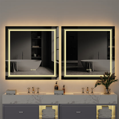 Fin Large Square Wall Mount Smart Led Bathroom Mirror Anti Fog Backlit Vanity Mirror