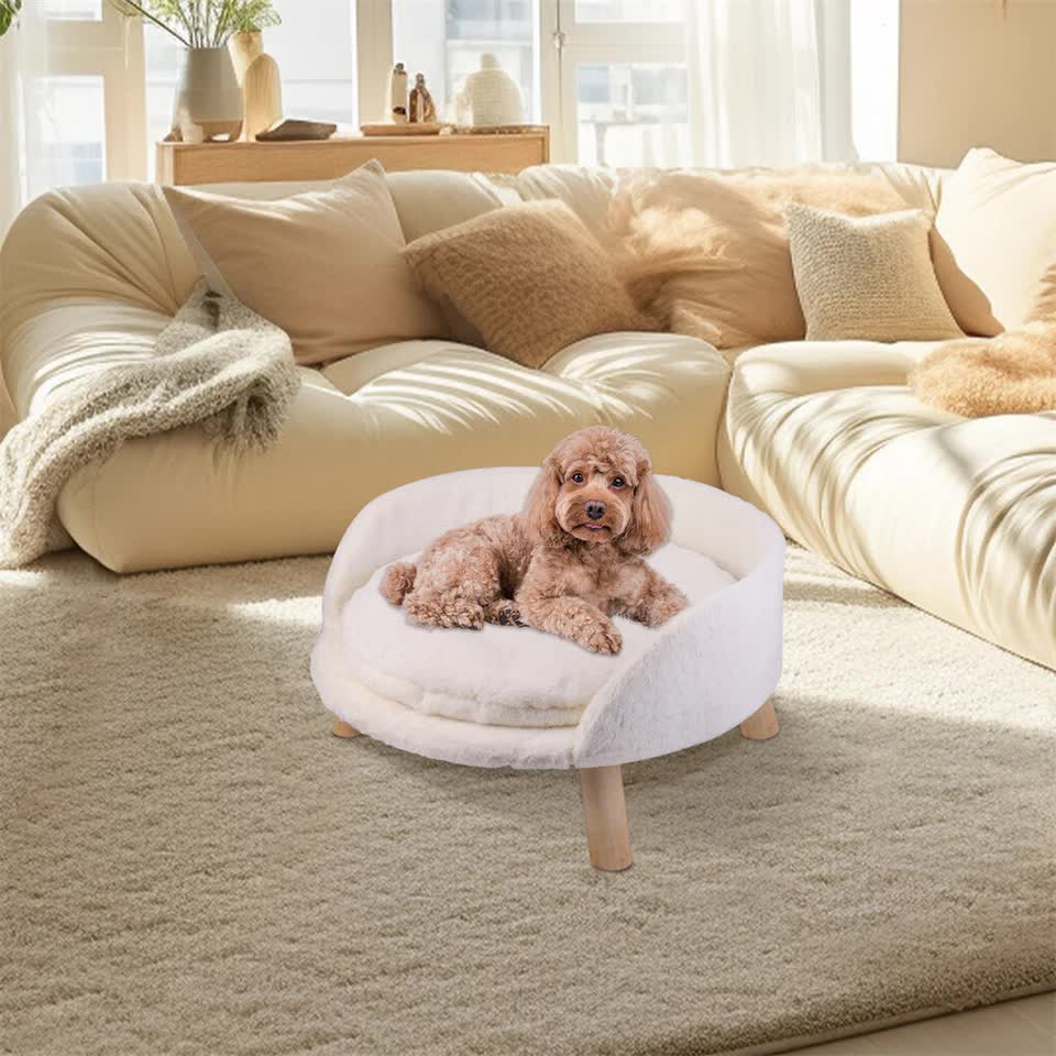 Pet Sofa Bed with Plush Cushion & Wooden Legs