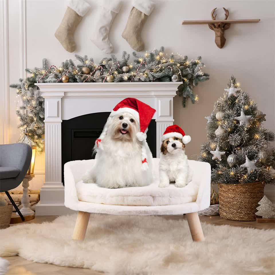 Pet Sofa Bed with Plush Cushion & Wooden Legs