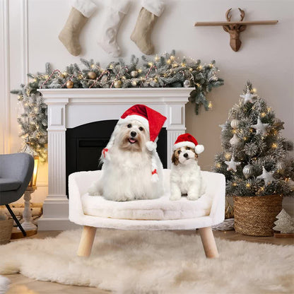Pet Sofa Bed with Plush Cushion & Wooden Legs