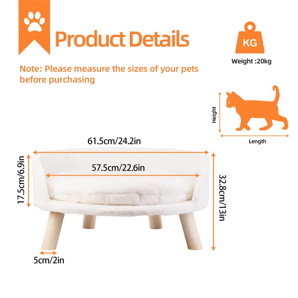 Pet Sofa Bed with Plush Cushion & Wooden Legs
