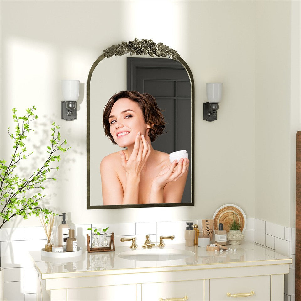 Elegant Rose - Designed Baroque Brass Arched Mirror