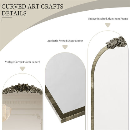 Elegant Rose - Designed Baroque Brass Arched Mirror