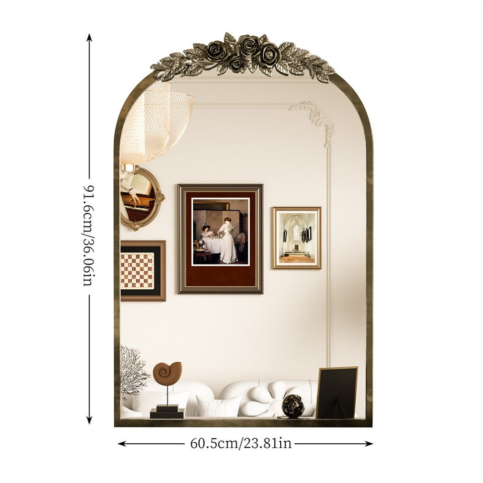 Elegant Rose - Designed Baroque Brass Arched Mirror