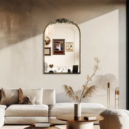 Antique Baroque Arched Wall Mirror Rose Edge Decorative Mirror Fireplace Entryway