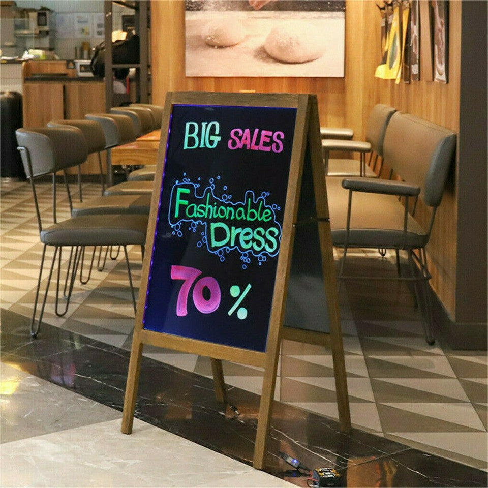Vintage Neon LED Message Writing Board Stand Pavement Sign Illuminated Erasable
