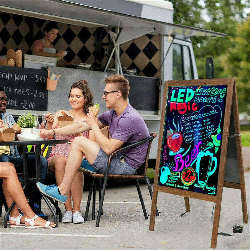 Vintage Neon LED Message Writing Board Stand Pavement Sign Illuminated Erasable